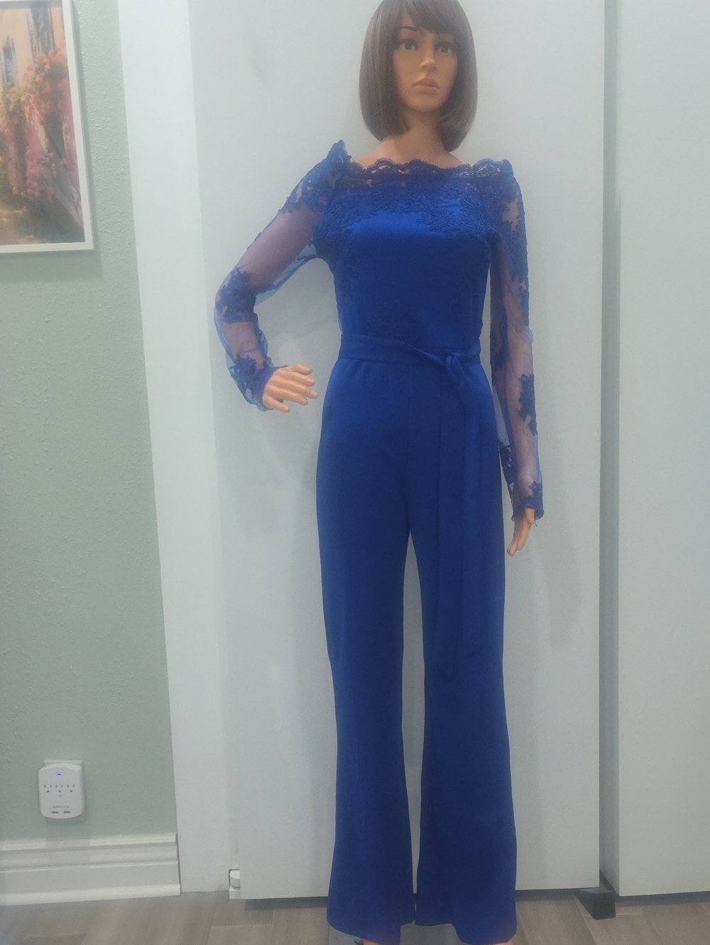 Gorgeous Women's Royal Blue Lace-Trim Jumpsuit- size small